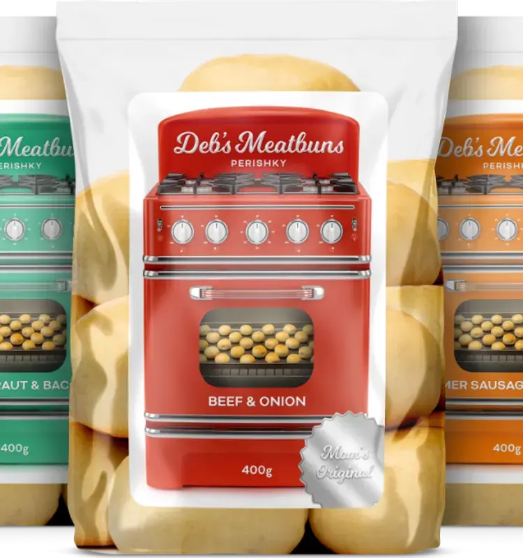 Deb's Meatbuns product bags